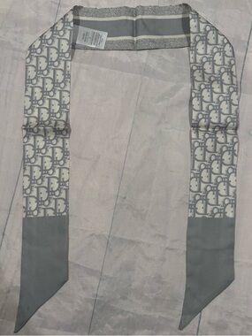 Christian Dior Oblique Mitzah Scarf crafted in gray silk twill